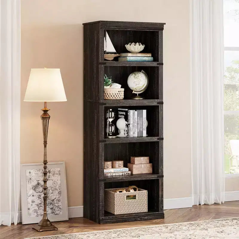5 Tier Book Shelf, Farmhouse Book Case with Shelf Storage, Wooden Bookshelves for Living Room, Home Office