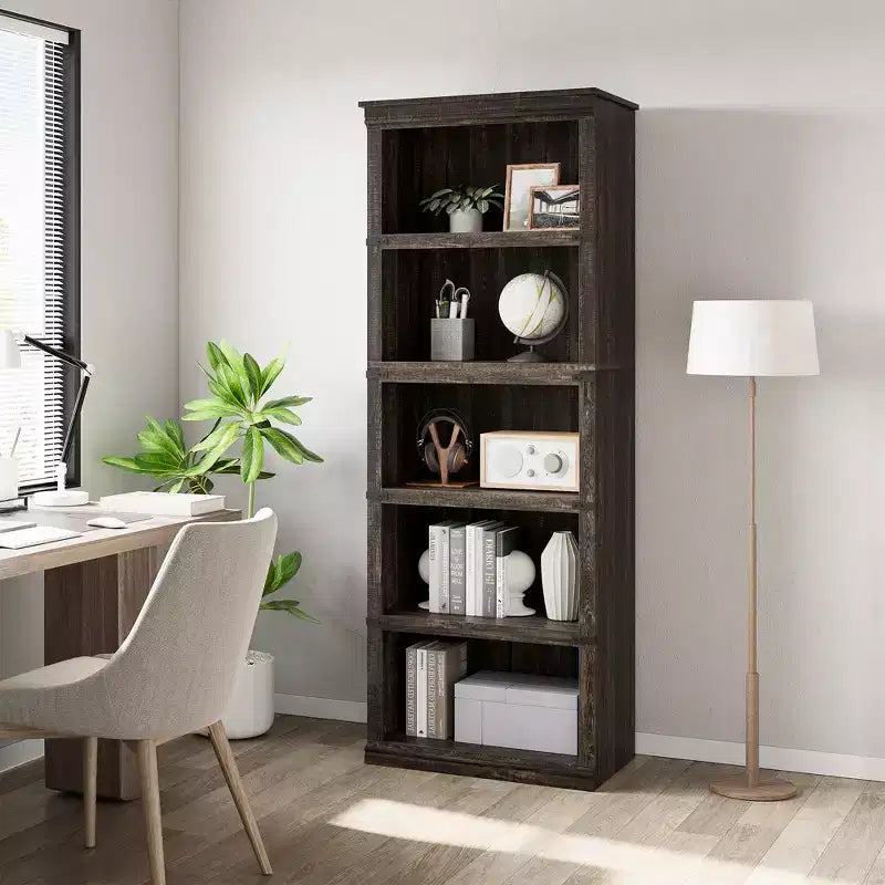 5 Tier Book Shelf, Farmhouse Book Case with Shelf Storage, Wooden Bookshelves for Living Room, Home Office