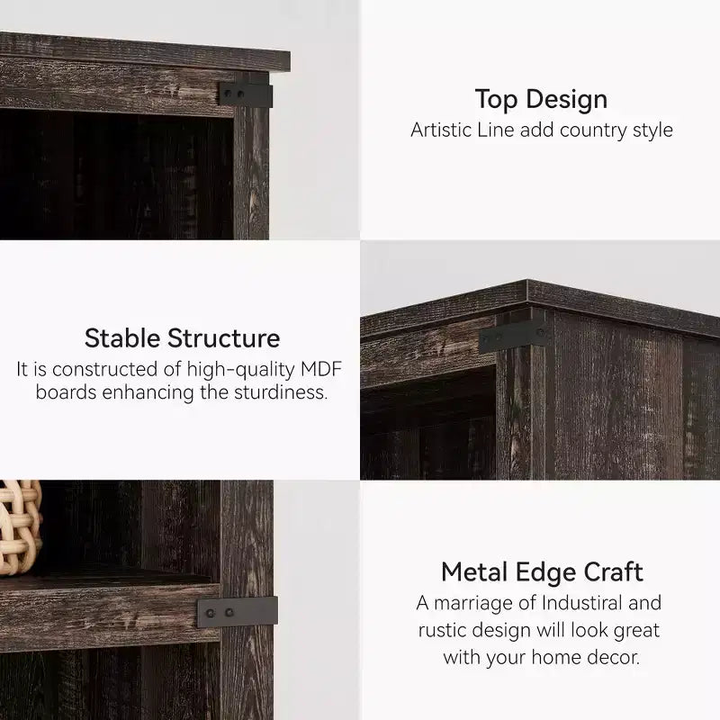 5 Tier Book Shelf, Farmhouse Book Case with Shelf Storage, Wooden Bookshelves for Living Room, Home Office