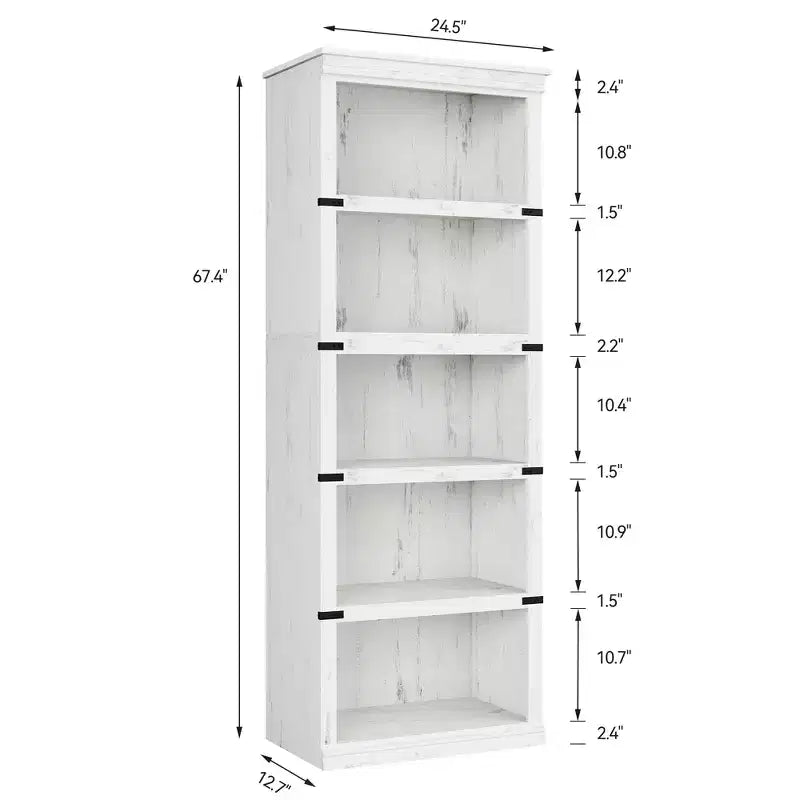 5 Tier Book Shelf, Farmhouse Book Case with Shelf Storage, Wooden Bookshelves for Living Room, Home Office
