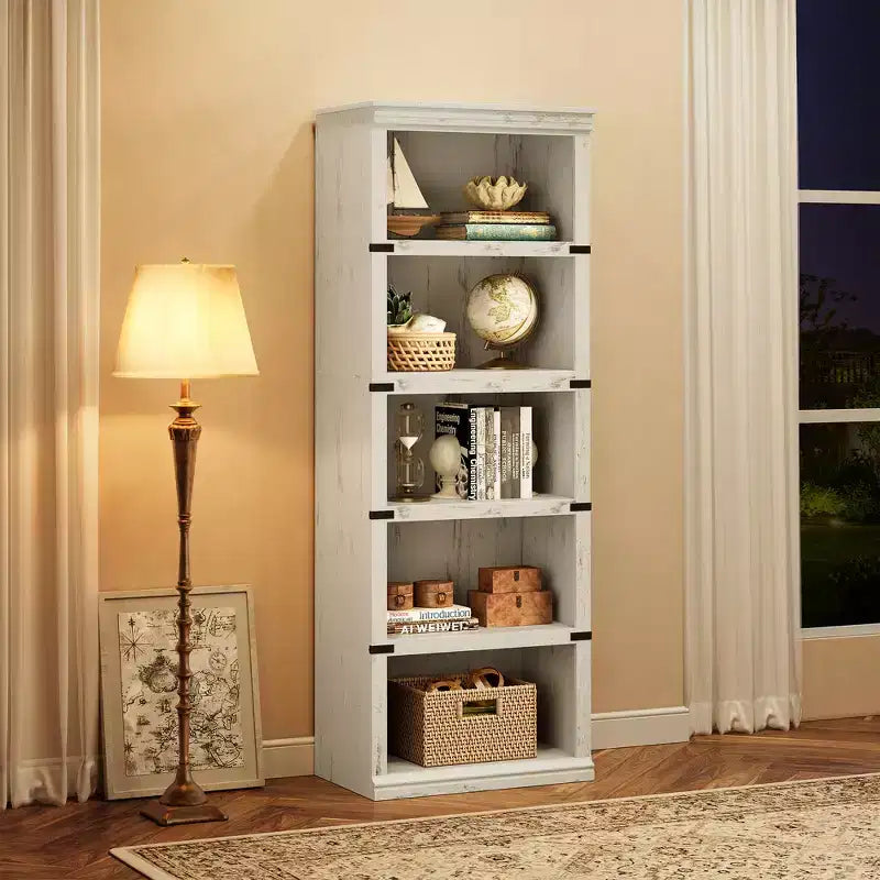 5 Tier Book Shelf, Farmhouse Book Case with Shelf Storage, Wooden Bookshelves for Living Room, Home Office